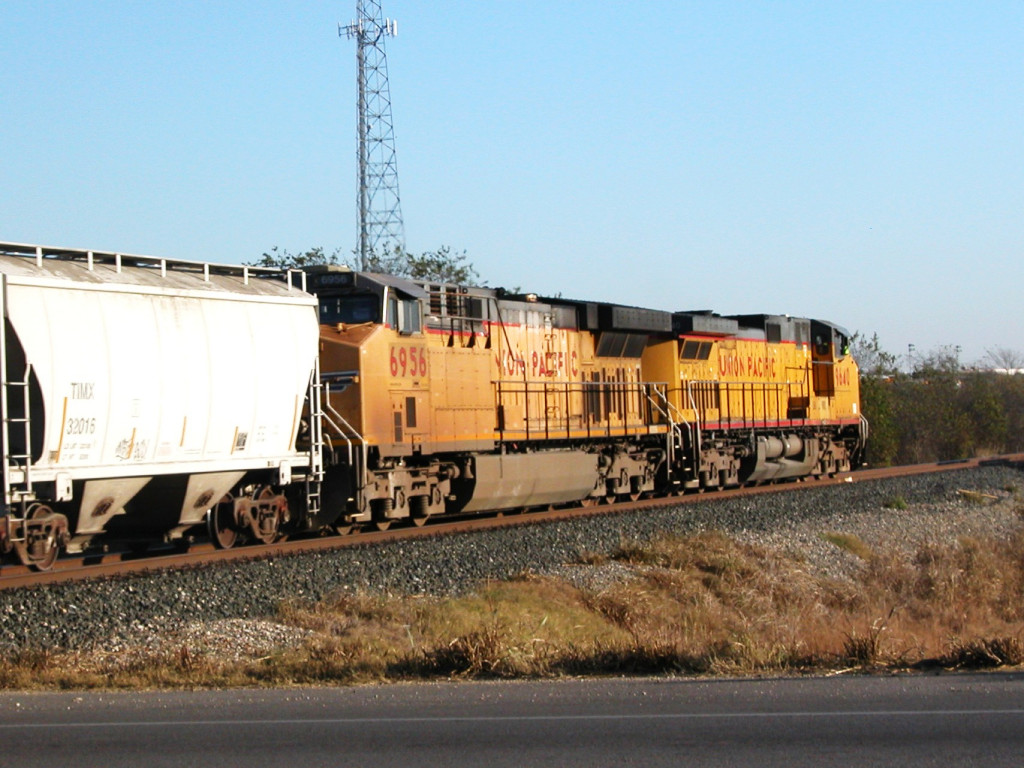 UP 9640  13Dec2012  NB with cement crossing McCarty Lane 